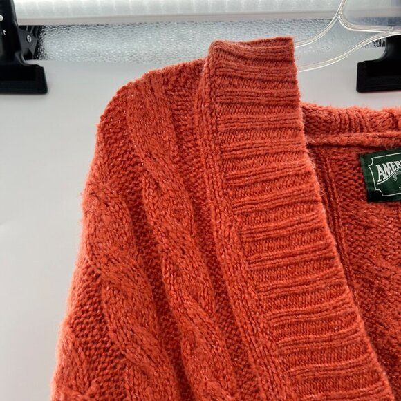 American Eagle Hooded Knit Sweater Women's Size Small Orange V-Neck Long Sleeve - Picture 4 of 9